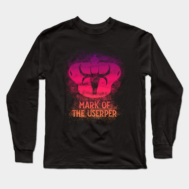 Mark of the Usurper (crimson pattern W/Text) Long Sleeve T-Shirt by McNerdic